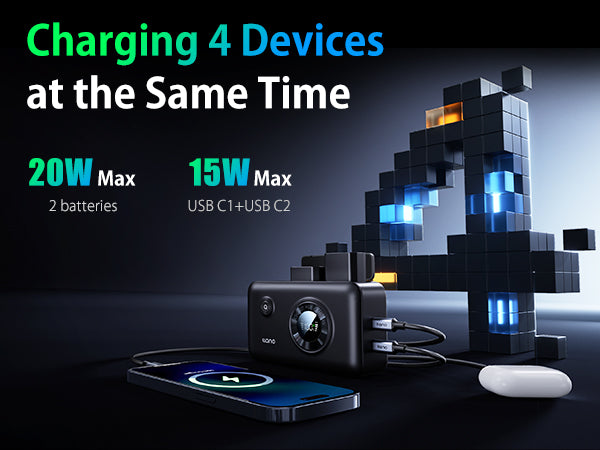 llano 2-in-1 LP-E17 Dual Fast Battery Charger with 12400mAh Built-in PD 20W USB C Power Bank, Compatible with Canon EOS R100 R50 RP R10 R8, Rebel T8i, T7i, T6i, T6s, SL2, SL3, EOS M3, M5, M6, 250D