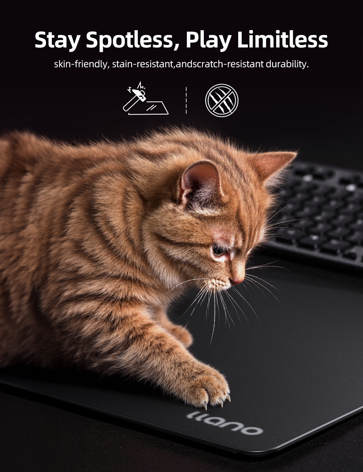 llano Professional Glass Gaming Mousepad, Smooth Mouse Pad with AG Micro-Etched Surface, Hard Mouse Mat, Anti-Slip Rubber Base, Scratch-Resistant, Waterproof & Durable, Black Large Size 17.7"x15.8"