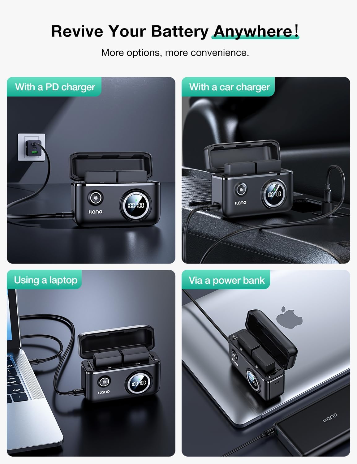 llano NP-W126S Dual Battery Fast Charger for Fujifilm XT30II X100VI X-M5 XS10 XT3 XT2 XT1 XT30 XT20 XT10 X100V XT200 XT100 X100F XA7 XE3 Xpro3 Xpro2 Xpro1 XE1 XE2 XE2S XM1 XA1 XA2 XA3 XA5 XA10 XH1