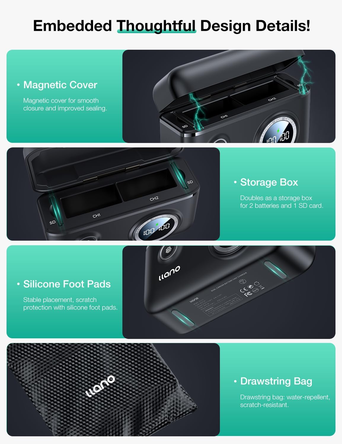 llano NP-W126S Dual Battery Fast Charger for Fujifilm XT30II X100VI X-M5 XS10 XT3 XT2 XT1 XT30 XT20 XT10 X100V XT200 XT100 X100F XA7 XE3 Xpro3 Xpro2 Xpro1 XE1 XE2 XE2S XM1 XA1 XA2 XA3 XA5 XA10 XH1
