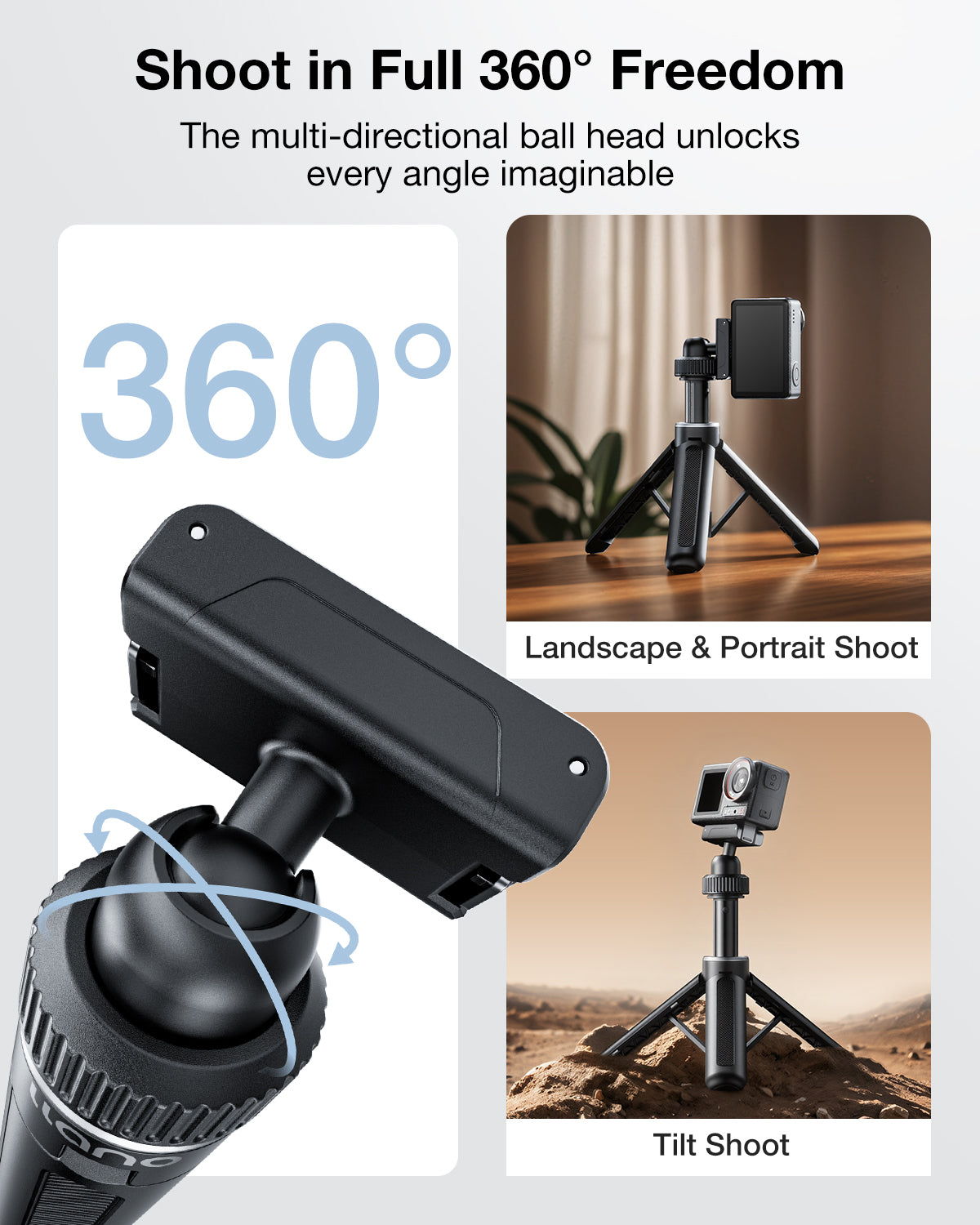 llano 16" Magnetic Action Camera Tripod for DJI Osmo Action 5 pro/4/3, Osmo 360, Extendable Mini Tripod with Magsafe Quick Release Adapter, 360° Ball Head, Small Selfie Stick, Lightweight, Black