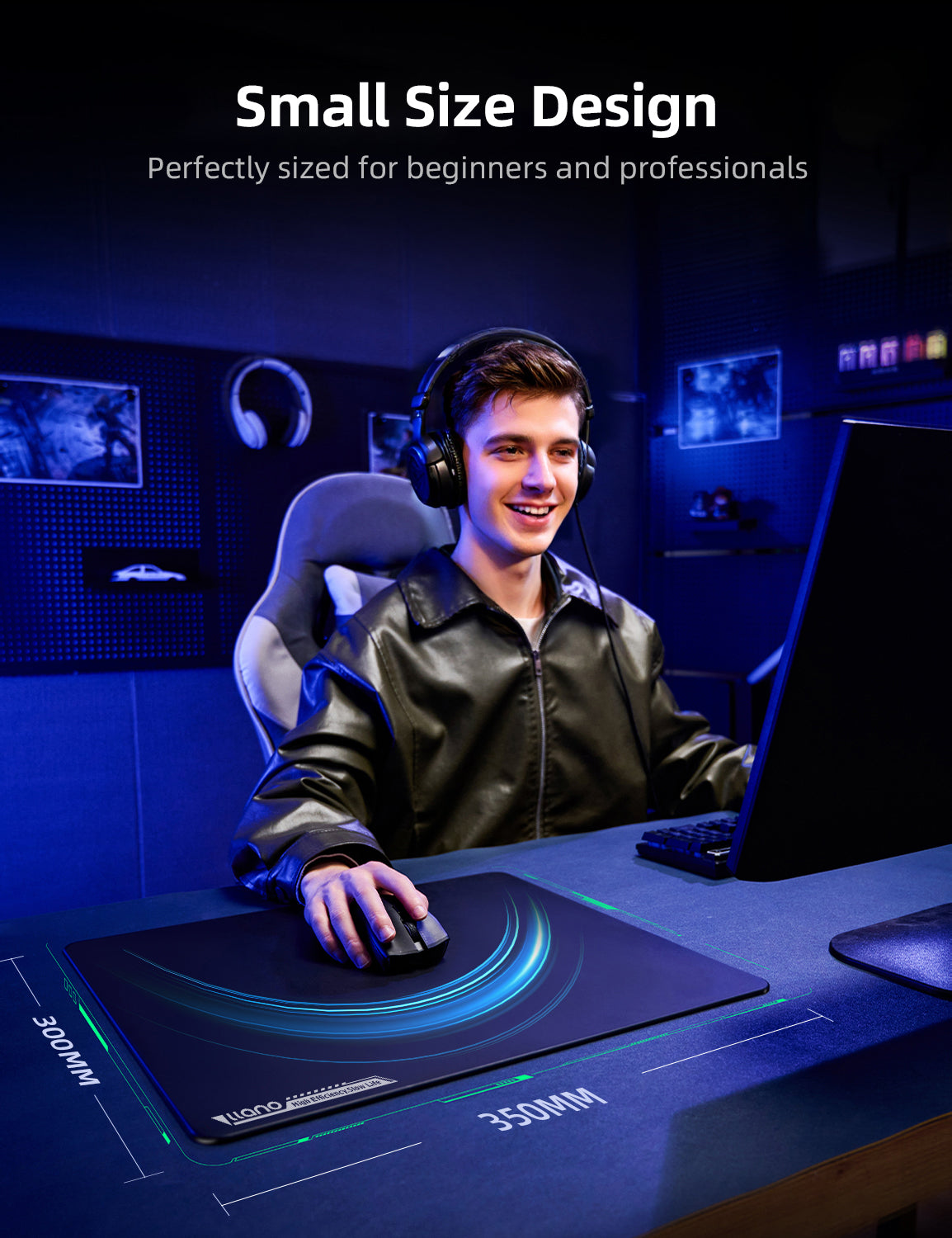 llano Glass Gaming Mousepad, Hard Mouse Pad, Mouse Mat Small Size 13.8" x 11.8", Smooth AG Micro-Etched Surface for Precision and Speed, Anti-Slip Rubber Base, Dirt and Scratch-Resistant, Black