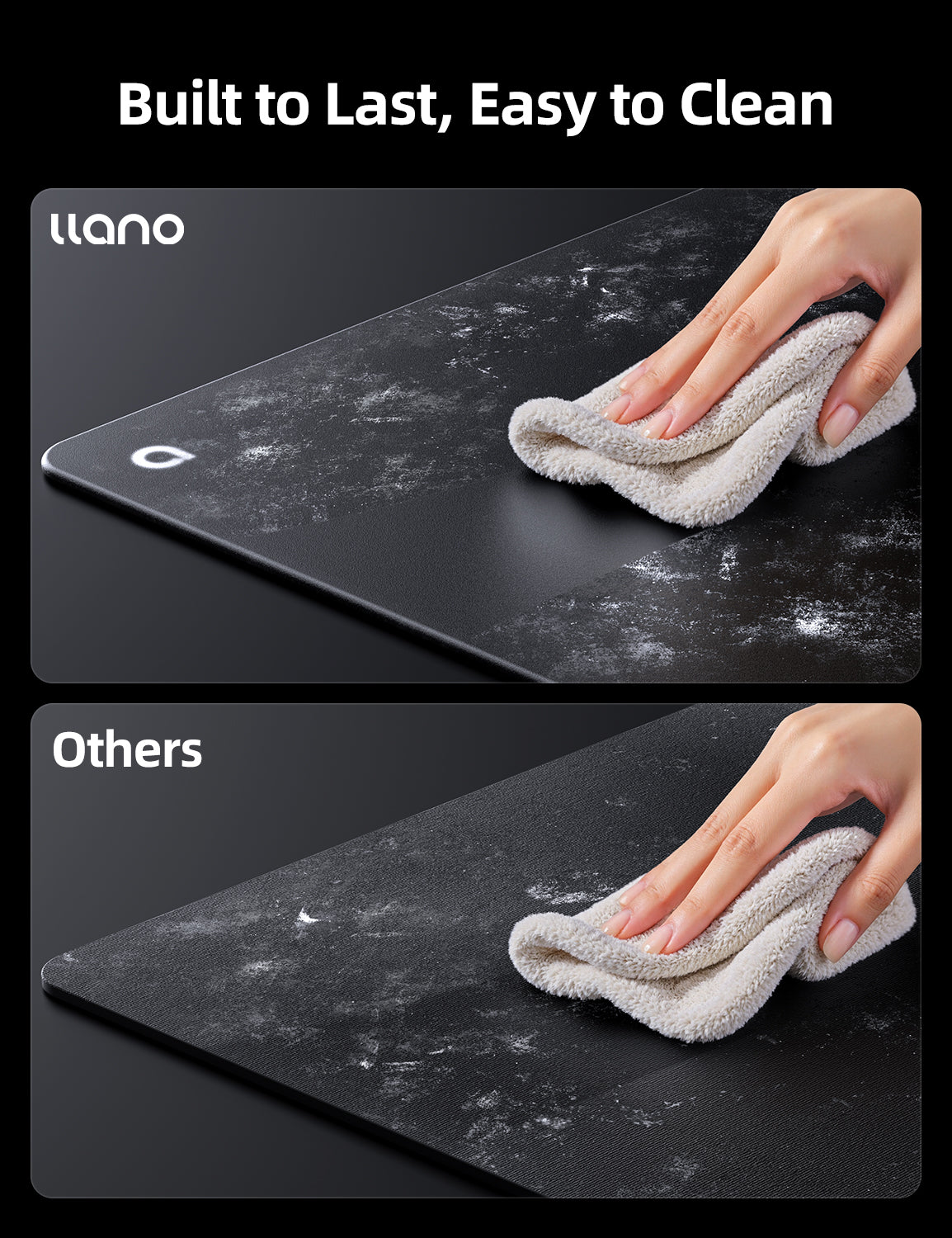 llano Professional Glass Gaming Mousepad, Smooth Mouse Pad with AG Micro-Etched Surface, Hard Mouse Mat, Anti-Slip Rubber Base, Scratch-Resistant, Waterproof & Durable, Black Large Size 17.7"x15.8"