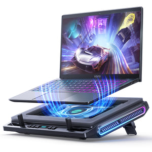 llano V10 Gaming Laptop Cooling Pad, RGB Laptop Cooler Stand with Powerful 4.72 Inch External Turbo Cooling Fan, Fast Cooling Computer 13-17.3in, Button Control, 3 Adjustable Stand, 4-Port USB C&A