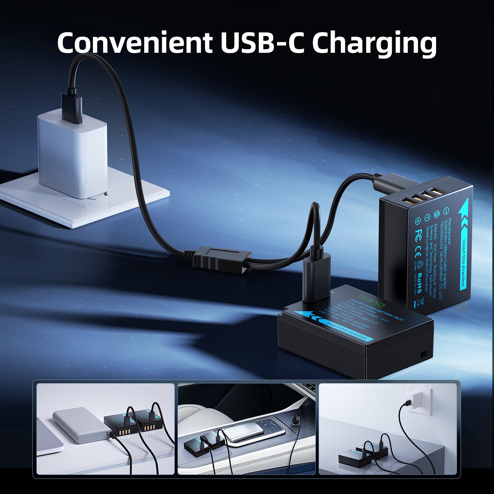 llano 2 Pack USB-C NP-W126S Battery, Fully decoded for Fujifilm XM5 X100VI X100V XS10 XT30II XT30 XT20 XE4 A5 Cameras, 1140mAh Capacity, Fast Rechargeable