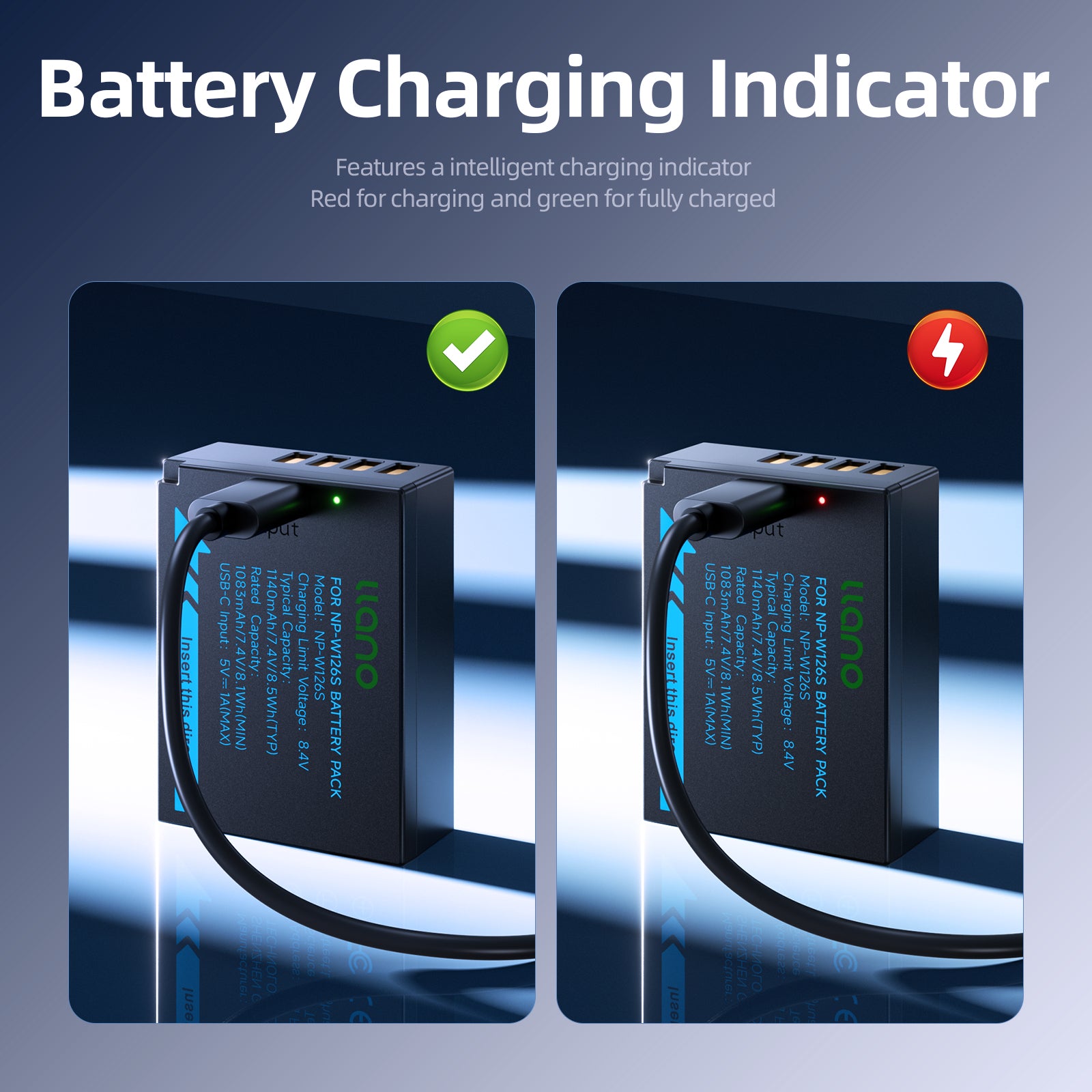 llano 2 Pack USB-C NP-W126S Battery, Fully decoded for Fujifilm XM5 X100VI X100V XS10 XT30II XT30 XT20 XE4 A5 Cameras, 1140mAh Capacity, Fast Rechargeable