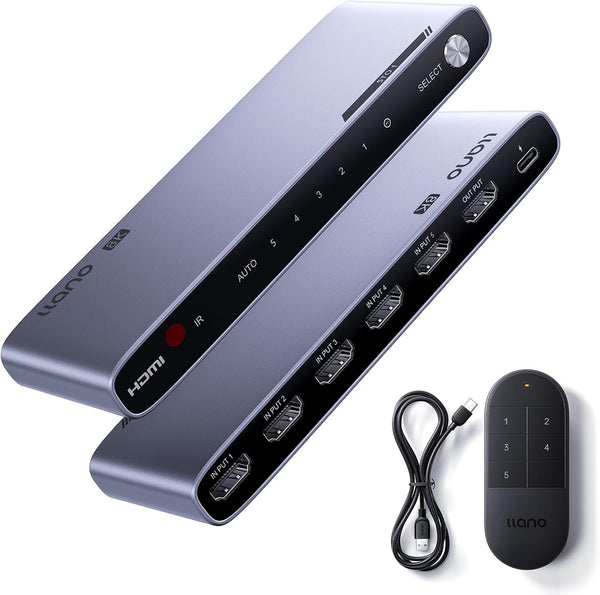 llano HDMI 2.1 Switch 5 in 1 Out, 8K@60Hz with Remote, 4K@120Hz/240Hz