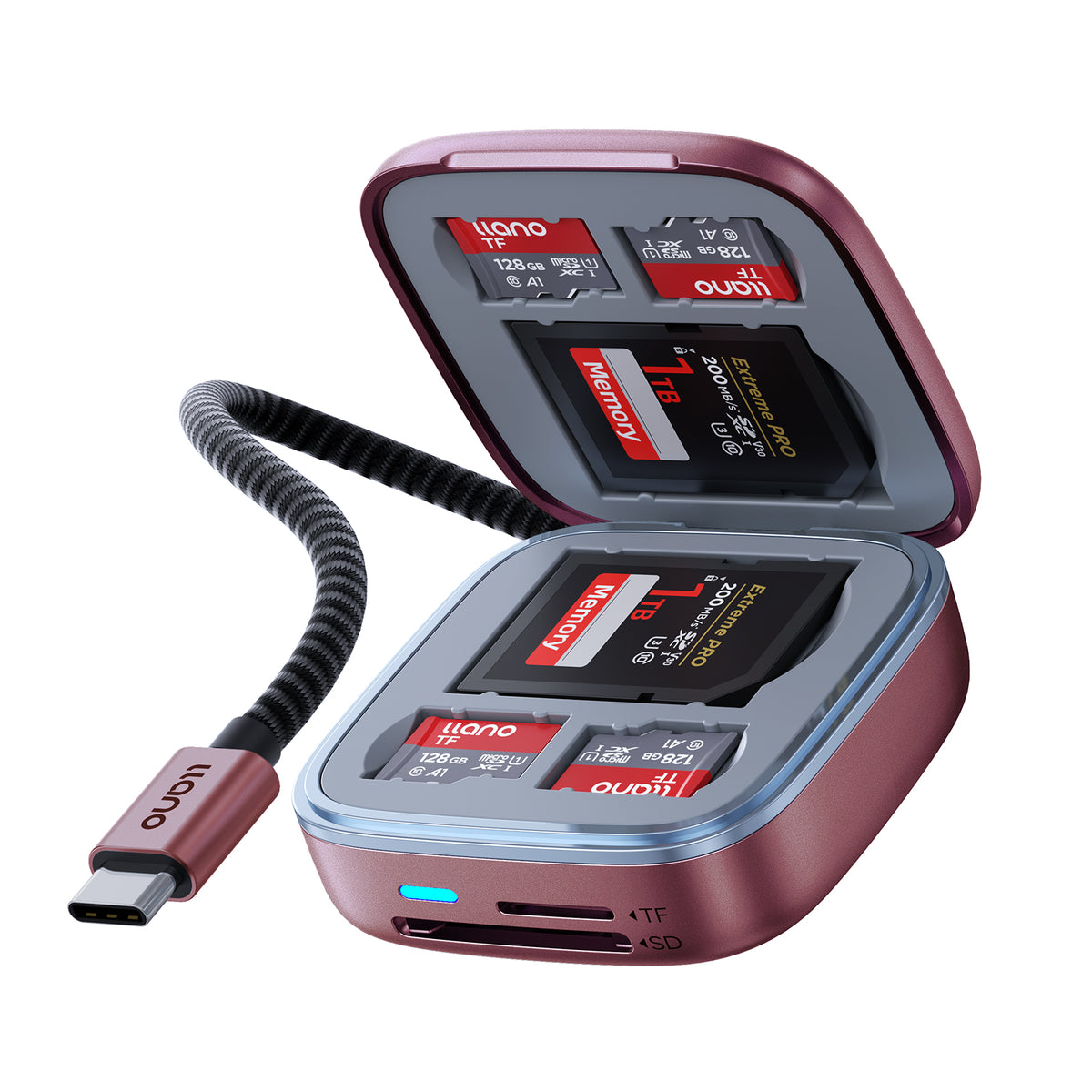 【Burgundy】Llano F17 2-in-1 Card Reader & Storage Case