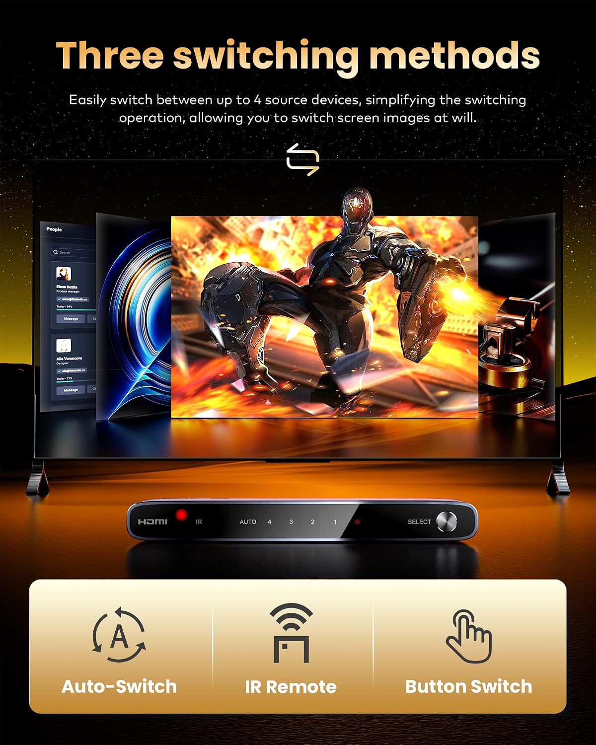 llano HDMI 2.1 Switch 4K@120Hz HDMI Switcher with Audio Extractor