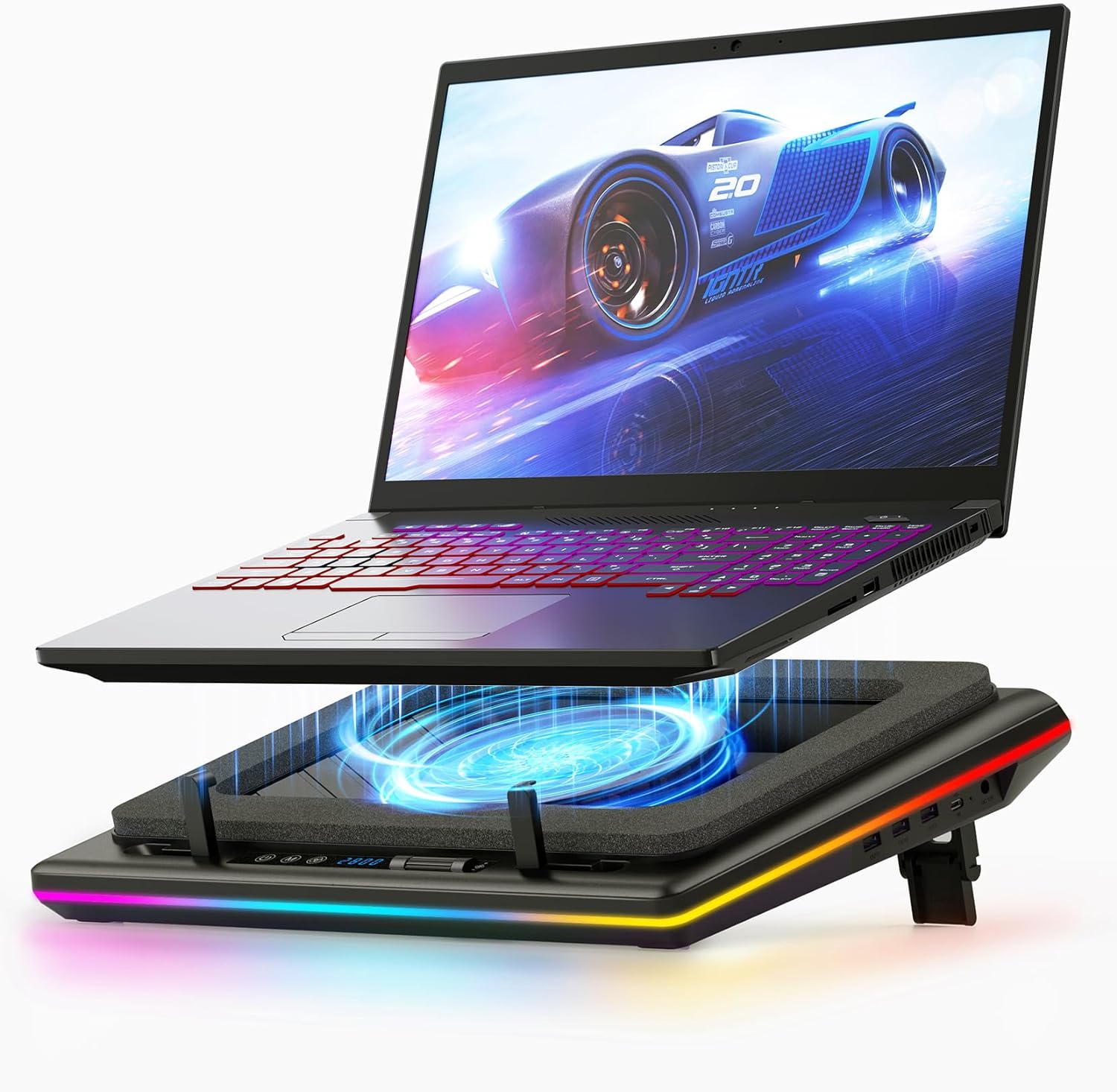 llano RGB Laptop Cooling Pad, Gaming Laptop Cooler with Powerful Turbofan, Fast Cooling Laptop 15.6-21in, Adjustable Speed, Touch Control, LCD Screen