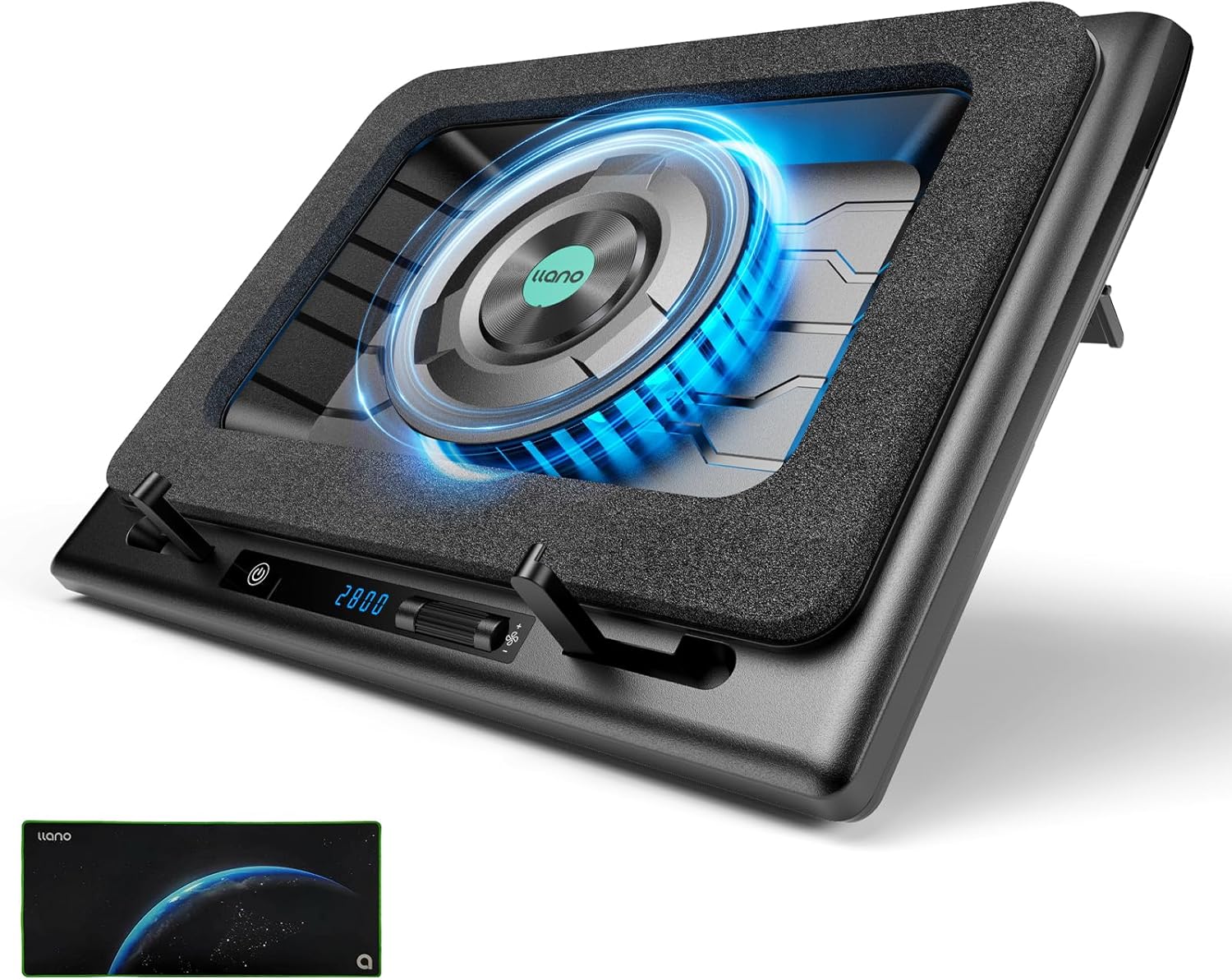 llano Gaming Laptop Cooler, Laptop Cooling Pad Stand with 5.5inch External Cooling Fan, Fast Cooling Computer Laptop 15.6-21in, Adjustable Speed, Touch Control, 3-Port USB A, A Mouse Pad Included