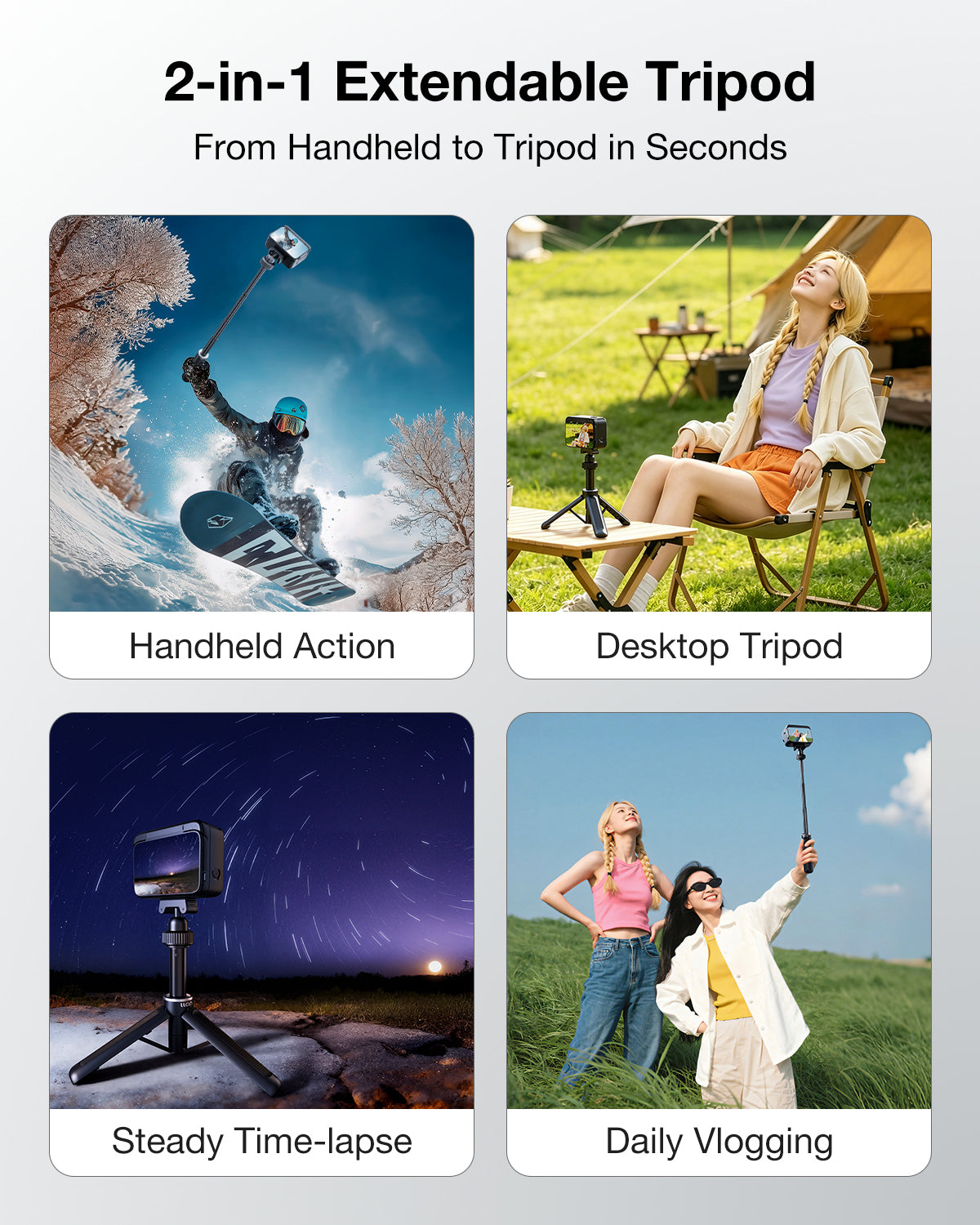 llano 16" Magnetic Action Camera Tripod for DJI Osmo Action 6, Osmo Nano, Mini Tripod with Magsafe Quick Release Adapter, Small Selfie Stick, 360° Ball Head, Portable, Lightweight, Black