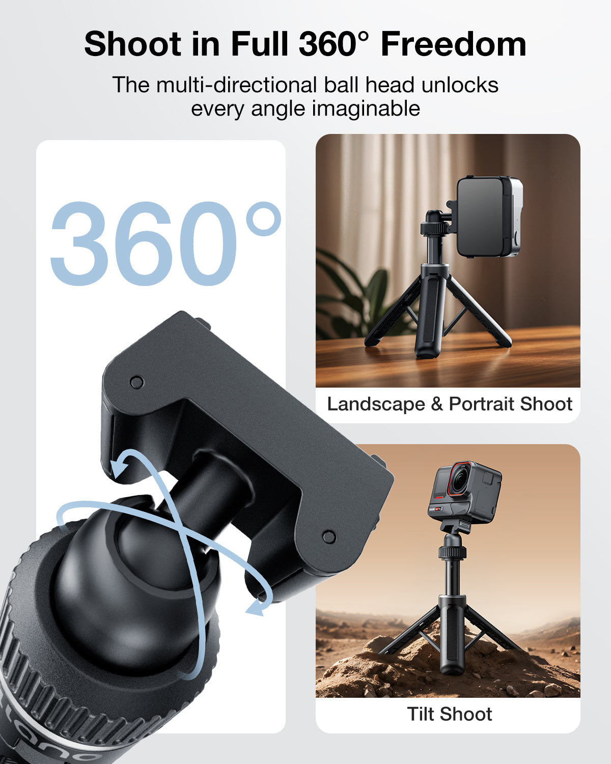 llano 16" Magnetic Action Camera Tripod for DJI Osmo Action 6, Osmo Nano, Mini Tripod with Magsafe Quick Release Adapter, Small Selfie Stick, 360° Ball Head, Portable, Lightweight, Black