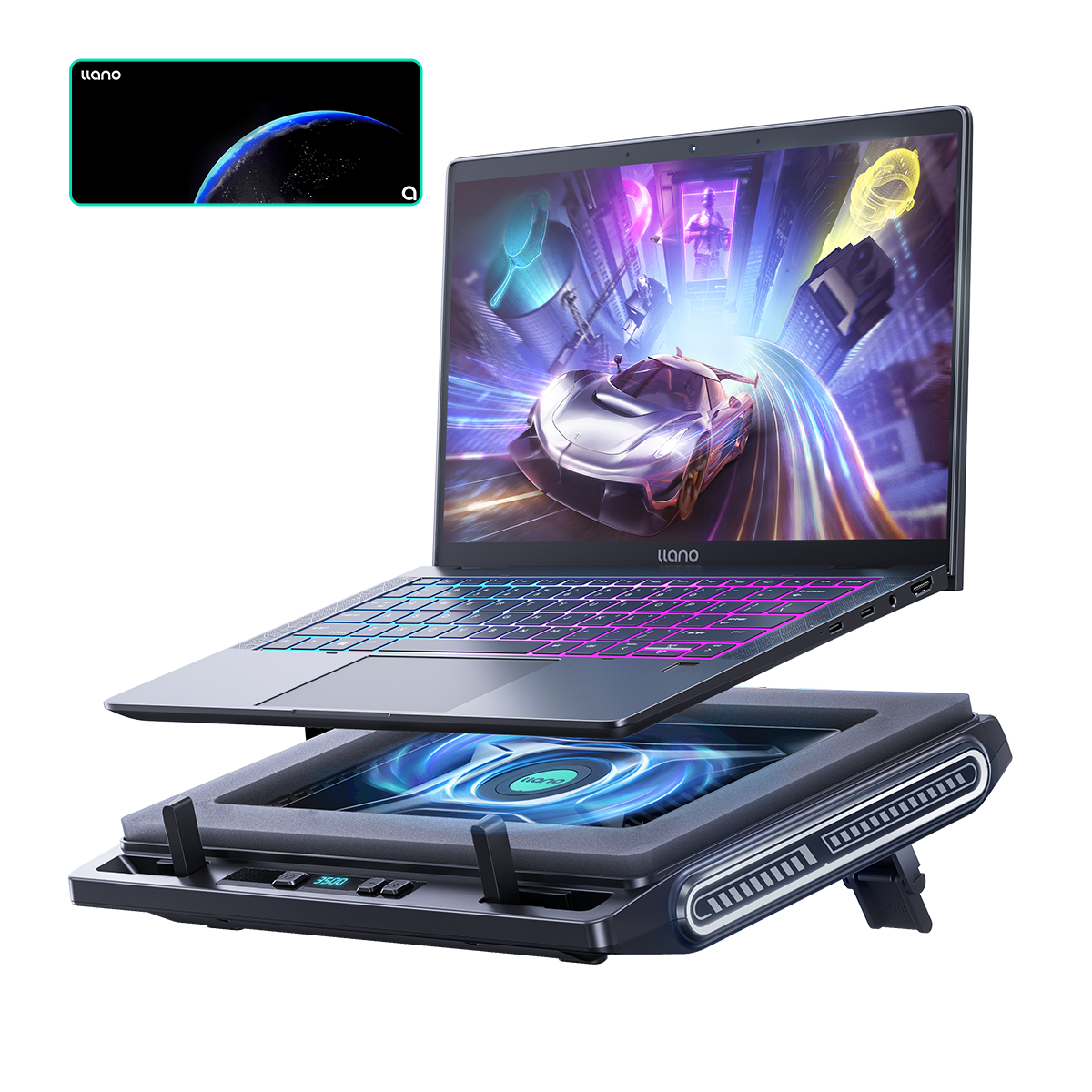 llano Laptop Cooler, Gaming Laptop Cooling Pad with 3500RPM Turbofan, 4.72 Inch External Fan Laptop Stand, Adjustable Variable Speed, Button Control, Seal Foam for Rapid Laptop13-17.3in, V10, Black