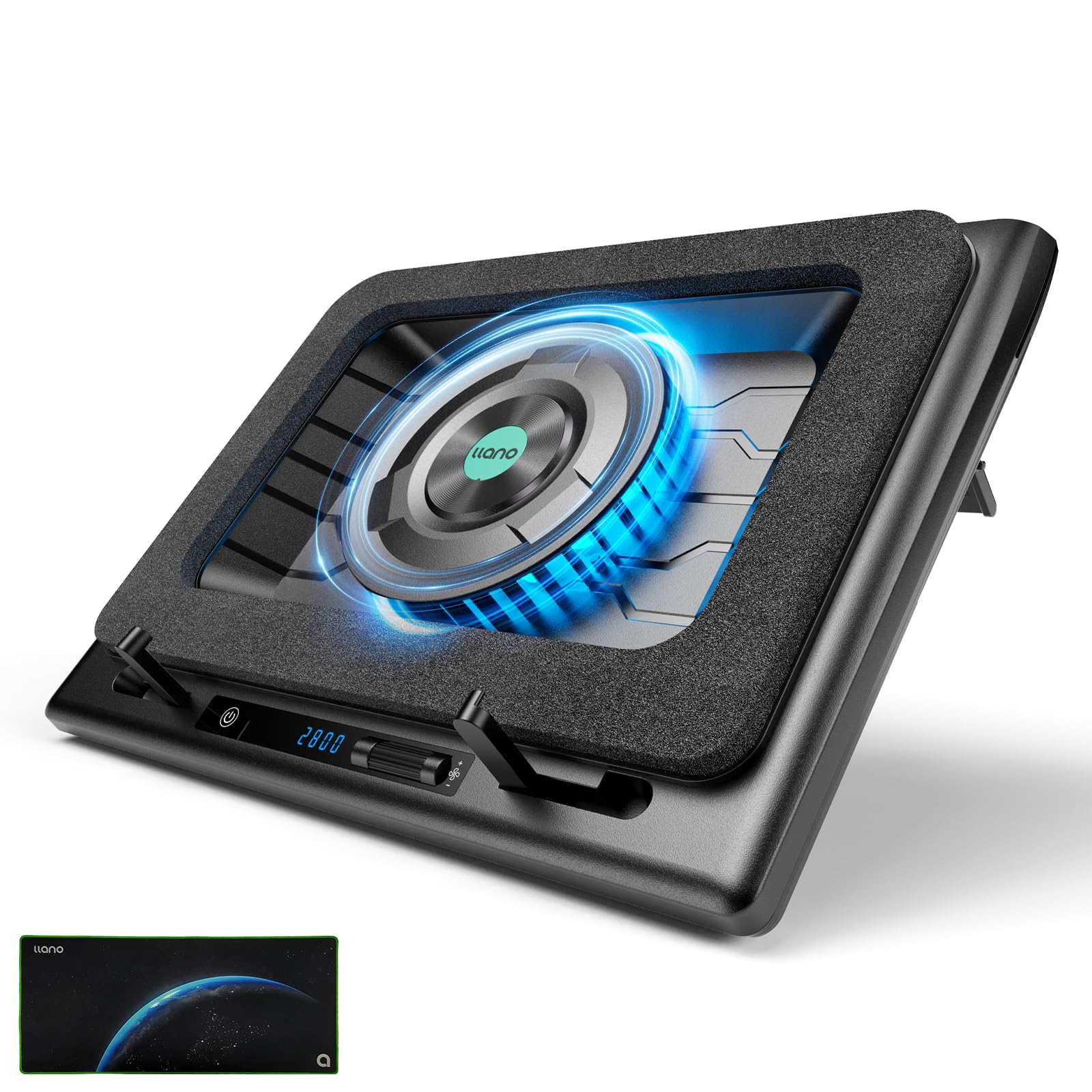 llano Gaming Laptop Cooler, Laptop Cooling Pad Stand with 5.5inch External Cooling Fan, Fast Cooling Computer Laptop 15.6-21in, Adjustable Speed, Touch Control, 3-Port USB A, A Mouse Pad Included
